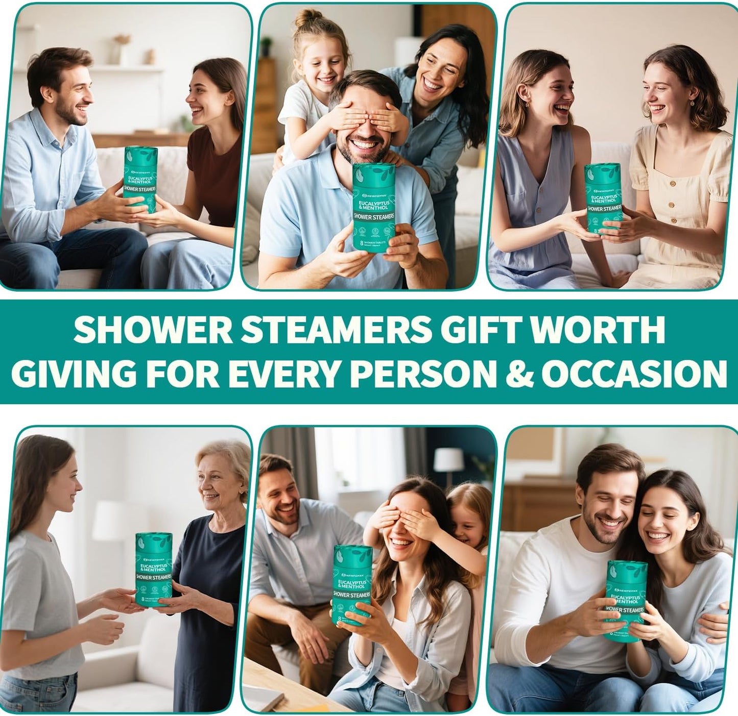 Shower Steamers Aromatherapy, 8Pcs Eucalyptus & Menthol Baht Bomb | Christmas Stocking Stuffers for Adults Women Men Teens White Elephant Birthday Gifts, Organic Essential Oil Home Spa Relaxing
