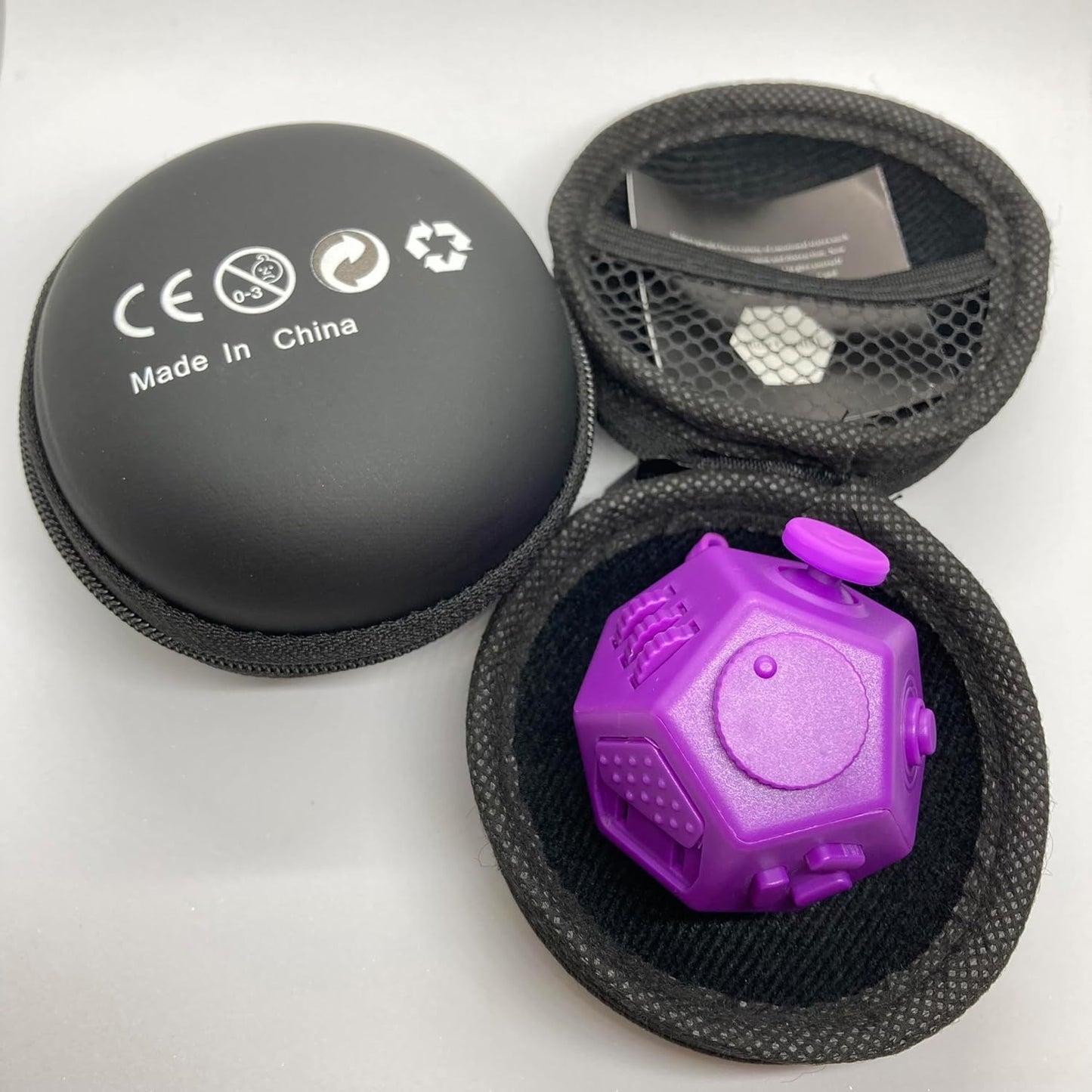 Small Fidget Toys Cube, Small Fidget Toy - 12 Sides Decompression Cube Anti Anxiety and Relief Stress Improve Focus Creative Unique Fidget Toy for Kids and Adults, with Carry Case(Black E1)
