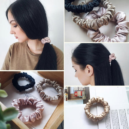 LILYSILK Silk Hair Scrunchies / Ties for Frizz & Breakage Prevention, 100% Mulberry, No Damage, Elastic ponytail Holders, 1Pc, Coffee - Colors B