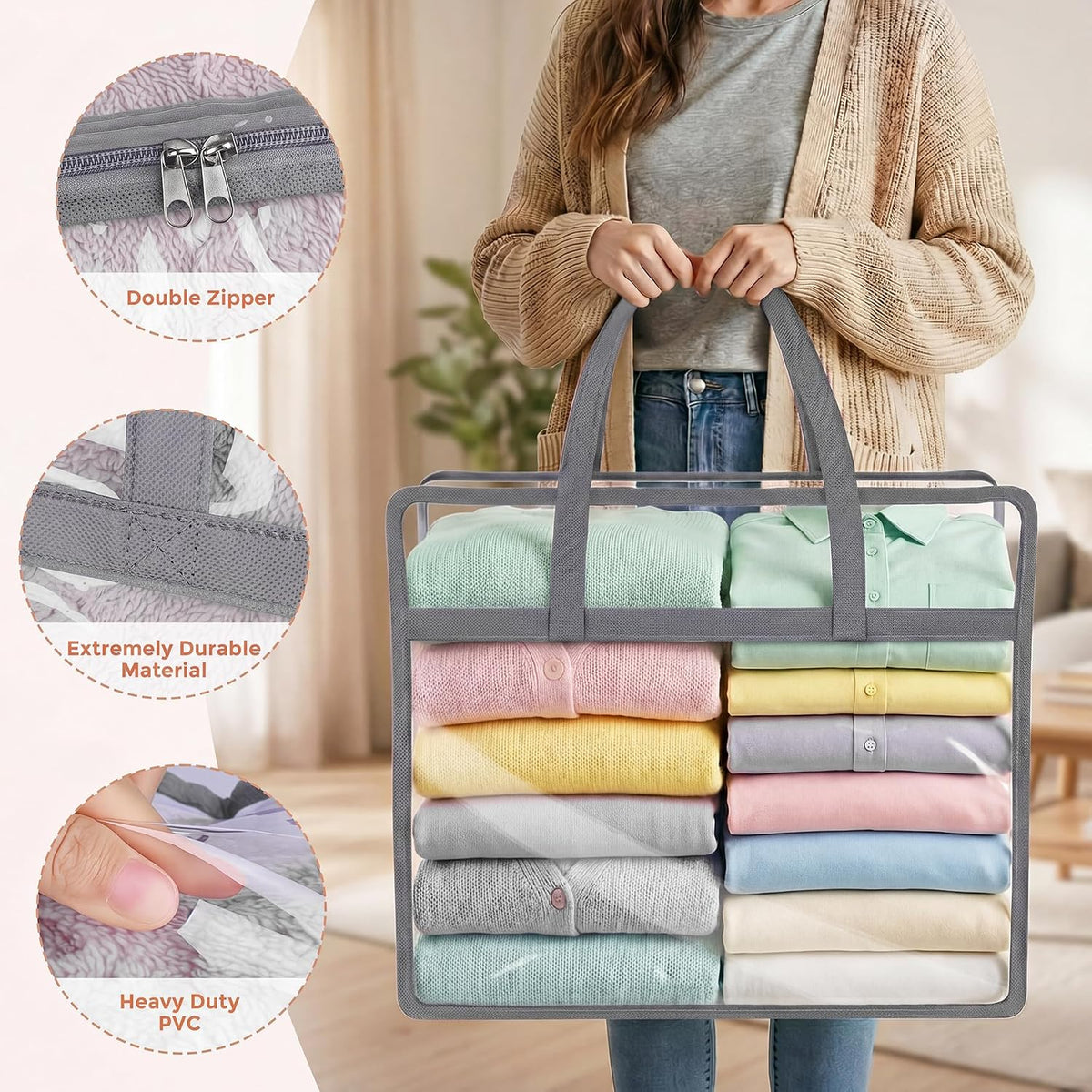 Clear Storage Bags for Clothes, 45L Closet Organizers and Storage