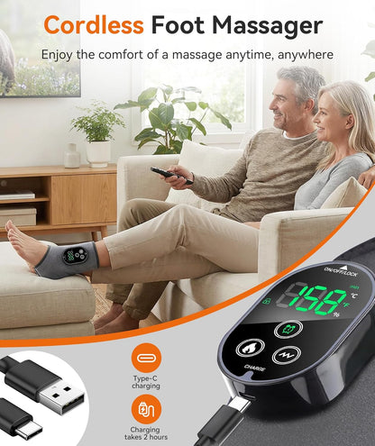Foot Massager for Neuropathy, Cordless Ankle Massager for Circulation and Pain Relief, Rechargeable Foot and Ankles Heating Pad with Massage, Heated Ankle Brace Gifts for Women and Men Black