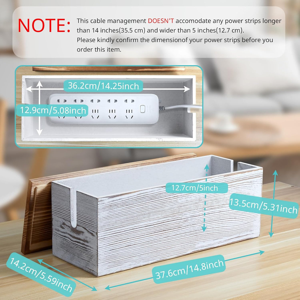 Bivvclaz Large Cable Management Box, Wooden Cord Organizer Box for Desk, Floor, Office to Hide Extension Cords Power Stripes Surge Protectors Chargers Wires, White