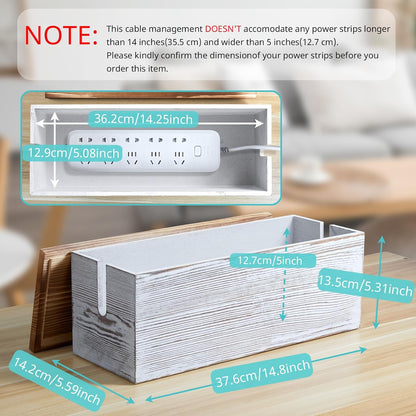 Bivvclaz Large Cable Management Box, Wooden Cord Organizer Box for Desk, Floor, Office to Hide Extension Cords Power Stripes Surge Protectors Chargers Wires, White