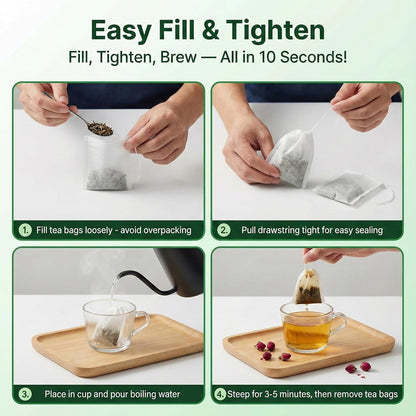400Pcs 3.54"x2.75" Disposable Tea Bags with Drawstring, Empty Filter Sachets for Loose Leaf Tea, Coffee, Herbs, Spice and DIY Fillable