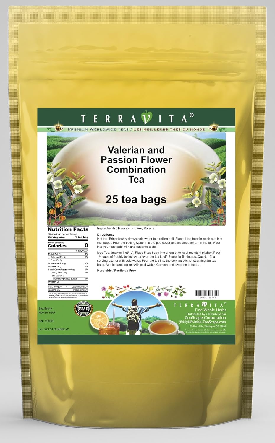 Valerian and Passion Flower Combination Tea (25 tea bags, ZIN: 513636)