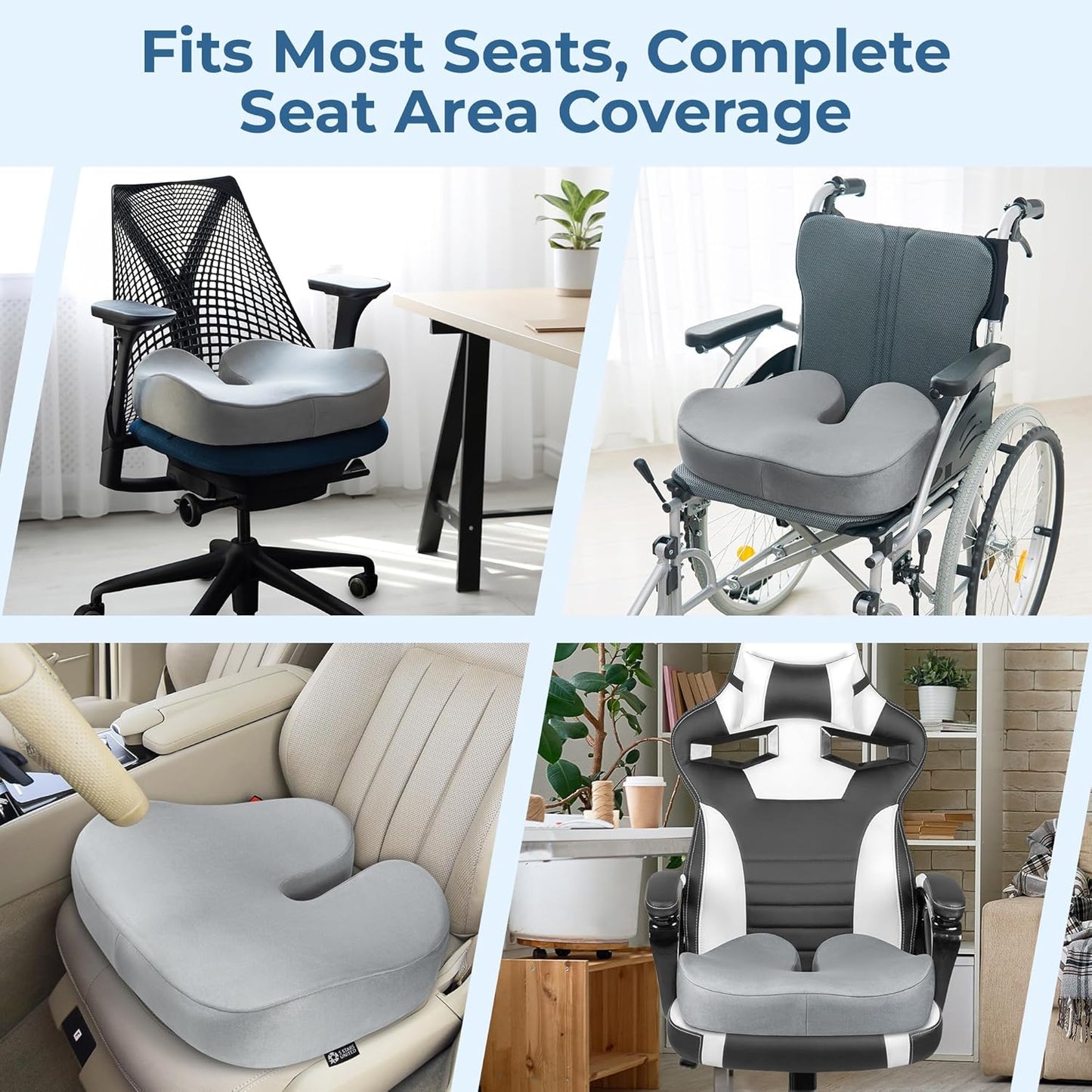 5 STARS UNITED Seat Cushion - Memory Foam Chair Cushion for Tailbone Pain Relief - Ergonomic Support for Coccyx, Sciatica & Butt - Office, Desk & Gaming Chair, Car Seat, Wheelchair, Black Suede