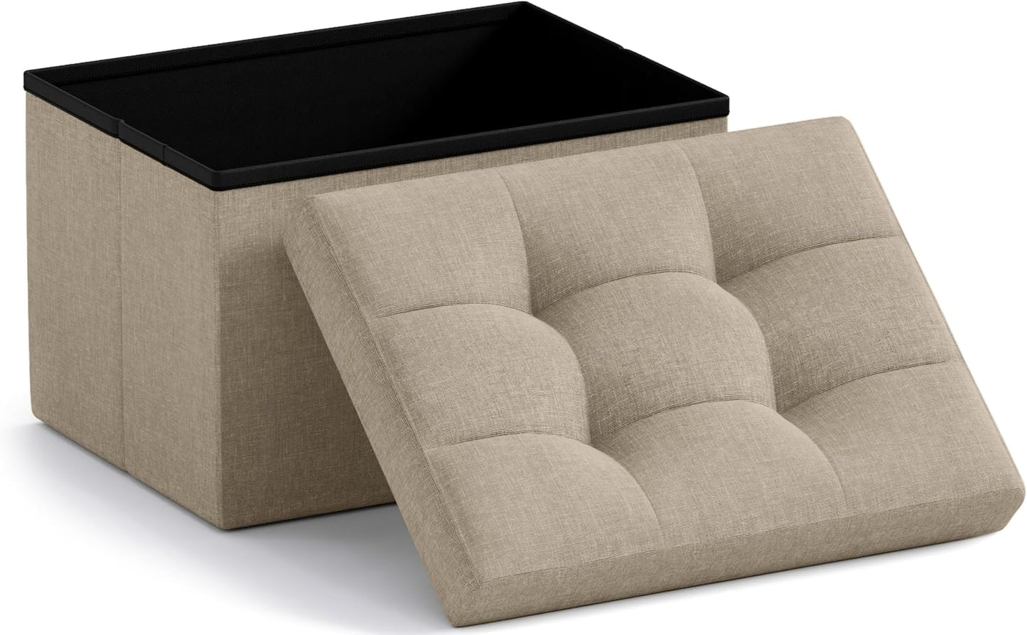 Ornavo Home Small Storage Ottoman Foldable Collapsible Rectangle Linen Ottoman Foot Rest Stool Seat, for Living Room, Bedroom, Home Office, Dorm - 12 x 16 x 12, Black