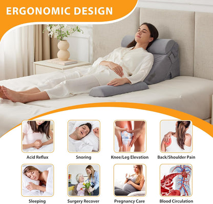 Ruqmuis Wedge Pillow Set for After Surgery, 3PCS Adjustable 9&12 Inch Bed Wedge Pillow for Sleeping, Incline Pillow Wedge for Headboard, Post Surgery, Acid Reflux, Neck&Back Support, White/Grey