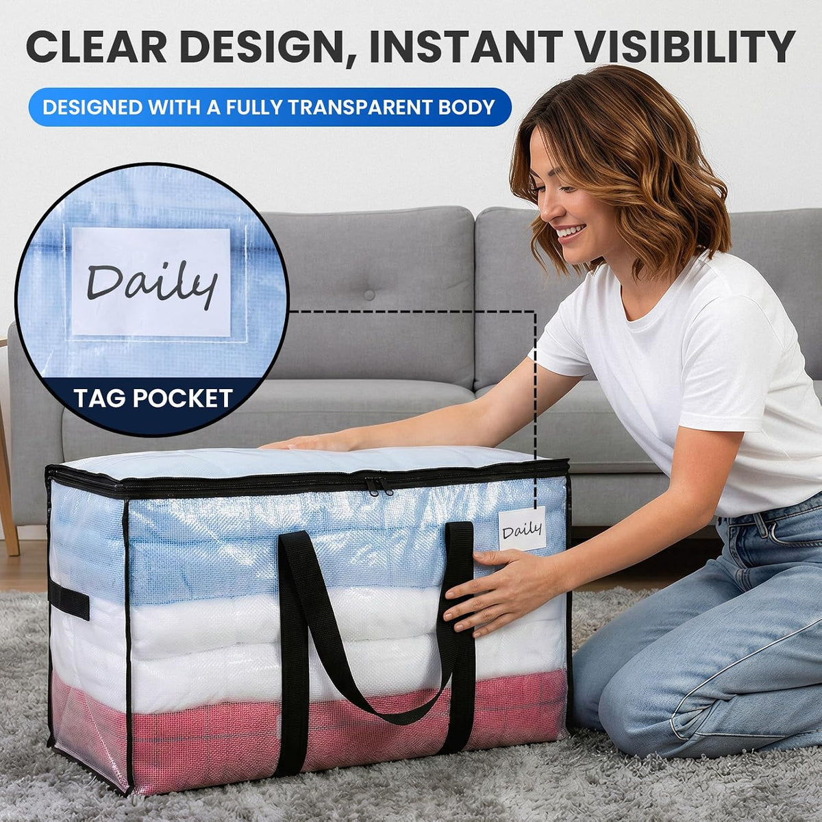 TAILI Blue Extra Large Moving Bags,Storage Bags with Visible Window