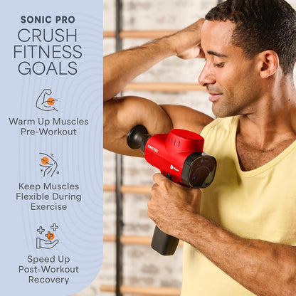 LifePro SonicPro Massage Gun Deep Tissue with Heat — Percussion Massager Gun 10 Speeds 9 Heads — Muscle Massager for Athletes Back, Legs, Arms