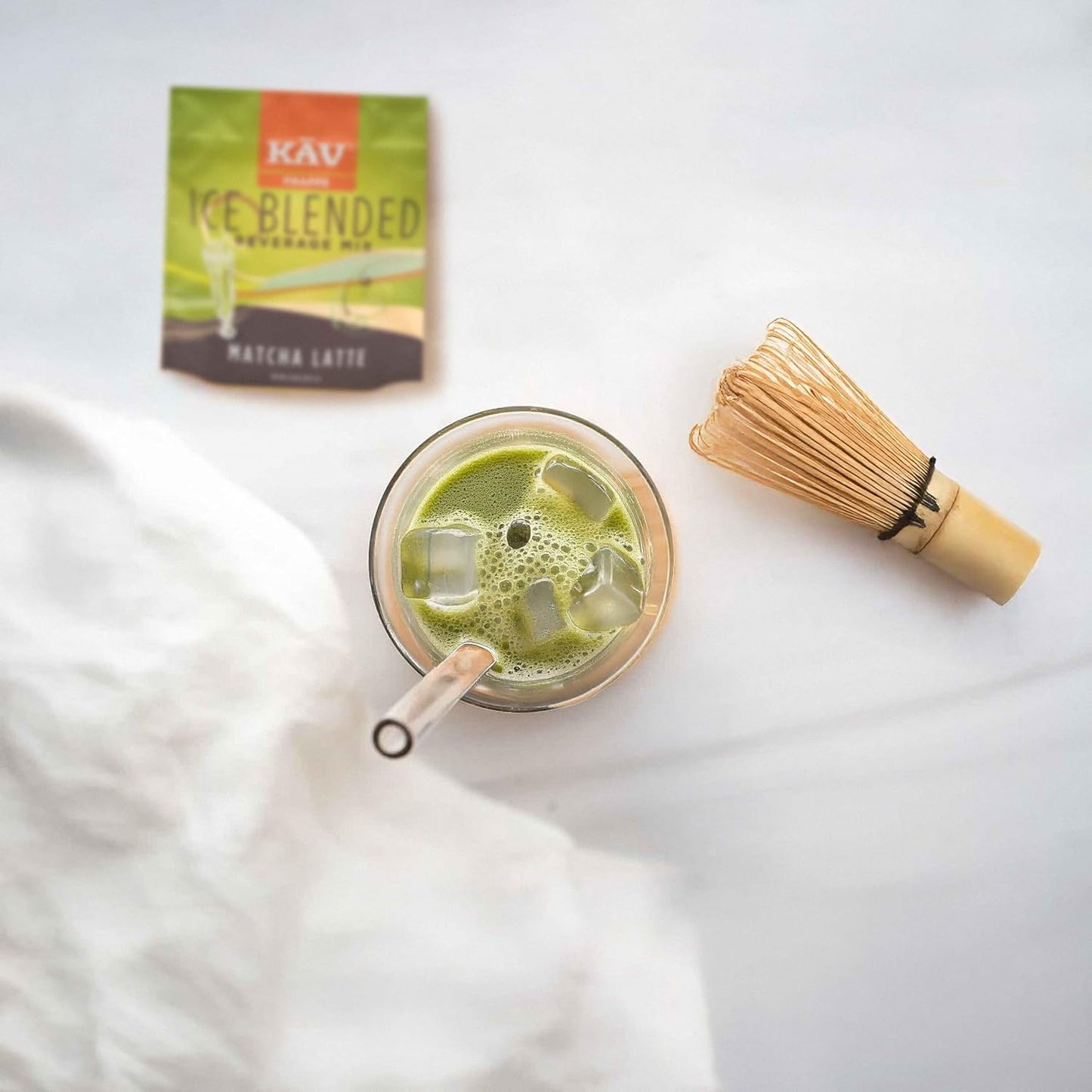 KAV Iced Blended Matcha Latte Frappe Mix | Instant, Ready-to-Mix Matcha Latte Powder for Hot or Cold Drinks – 10 oz