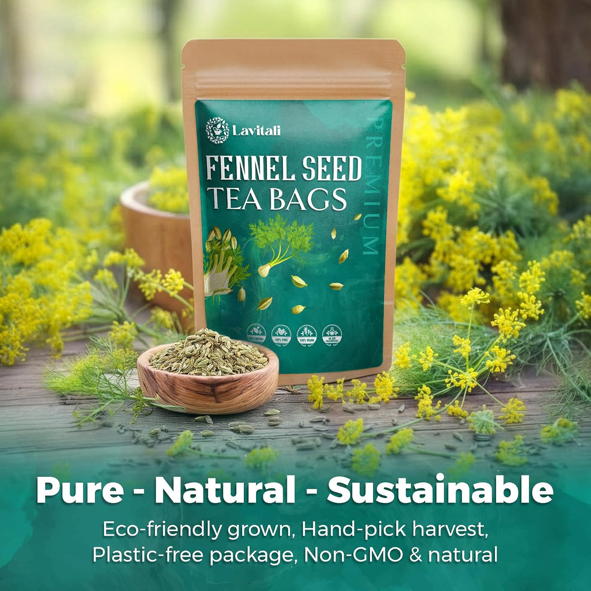 Lavitali, Fennel Tea Bags | 120 bags, 100% Pure Herbal Tea | Caffeine-Free, Natural Essential Oil, Eco-Friendly Filter Bag | Daily Natural Botanical, Hot or Iced Herbal Infusion
