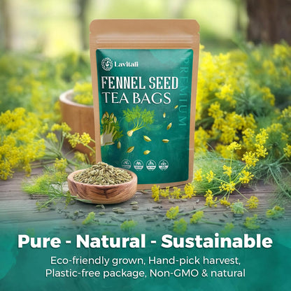 Lavitali, Fennel Tea Bags | 120 bags, 100% Pure Herbal Tea | Caffeine-Free, Natural Essential Oil, Eco-Friendly Filter Bag | Daily Natural Botanical, Hot or Iced Herbal Infusion