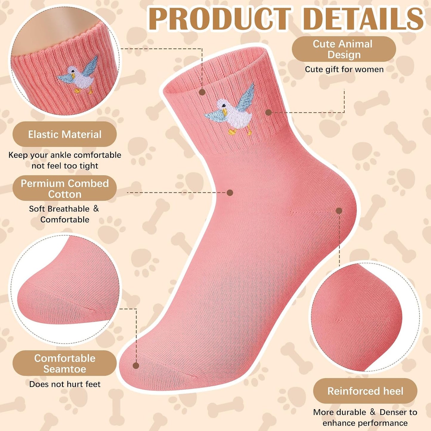 Eurzom 10 Pairs Socks Womens Crew Elastic Ankle Length Cotton Socks Aesthetic Cute Lightweight Low Cut Gifts for Women - Colors A