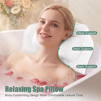 Bath Pillow for Tub, 4D Mesh Bathtub Pillow for Neck, Back & Head Support