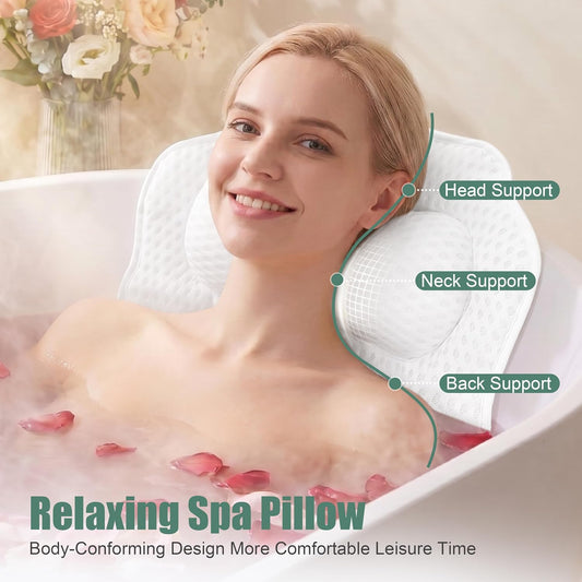 Bath Pillow for Tub, 4D Mesh Bathtub Pillow for Neck, Back & Head Support