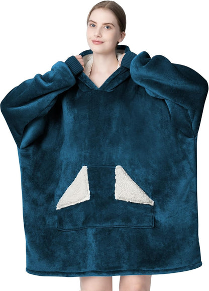 Touchat Wearable Blanket Hoodie, Oversized Sherpa Blanket Sweatshirt with Hood Pocket and Sleeves, Super Soft Warm Plush Hooded Blanket for Adult Women Men, One Size Fits All (Pink)
