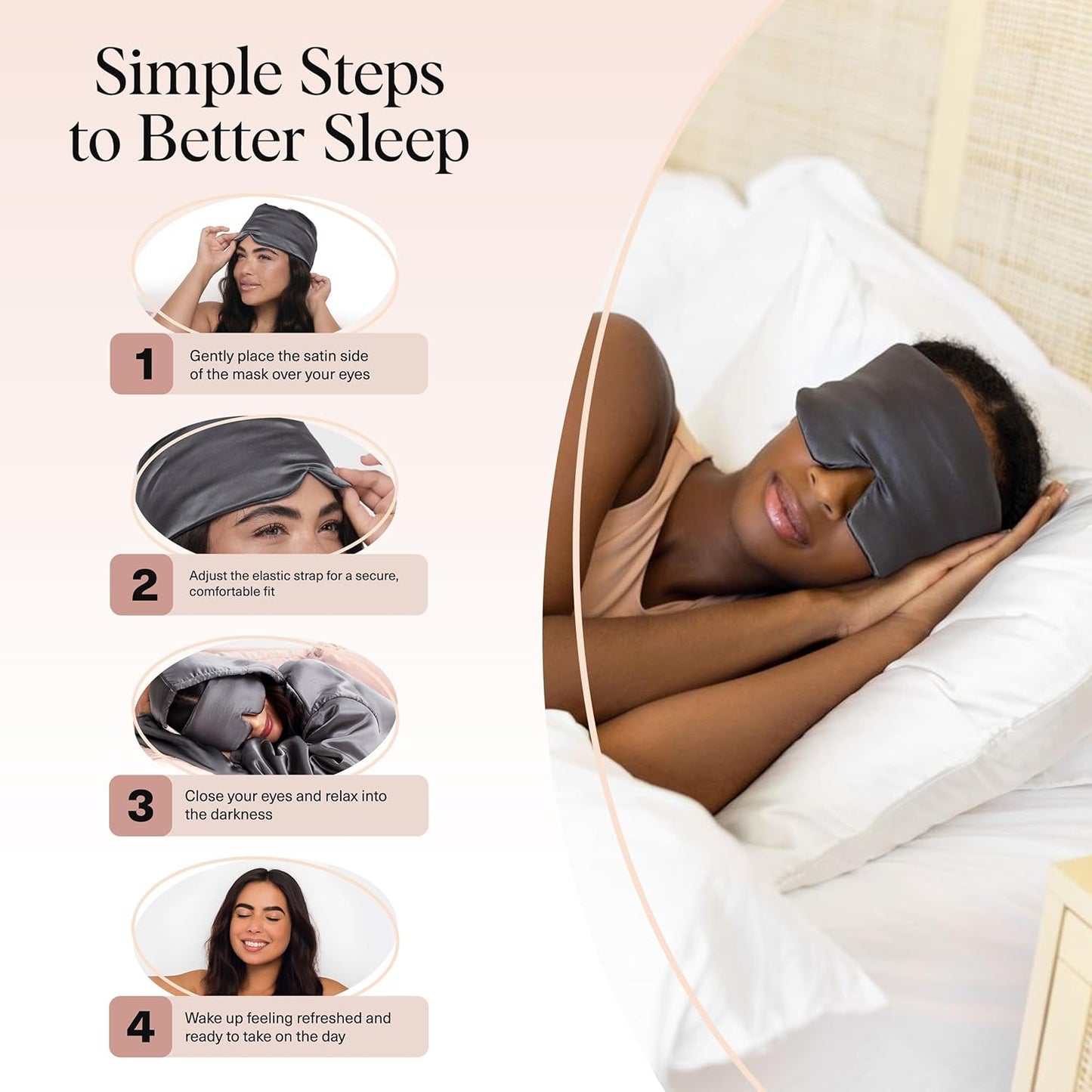 Kitsch Contour Pillow Eye Mask – Softer Than Silk Eye Masks for Sleep, Blindfold Sleep Masks for Women & Men, No Eye Pressure, Lightweight, Eye Care, Travel Essentials - Charcoal