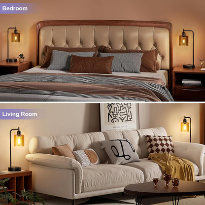 Industrial Touch Lamps for Nightstand Set of 2, 3-Way Dimmable Bedside Lamp