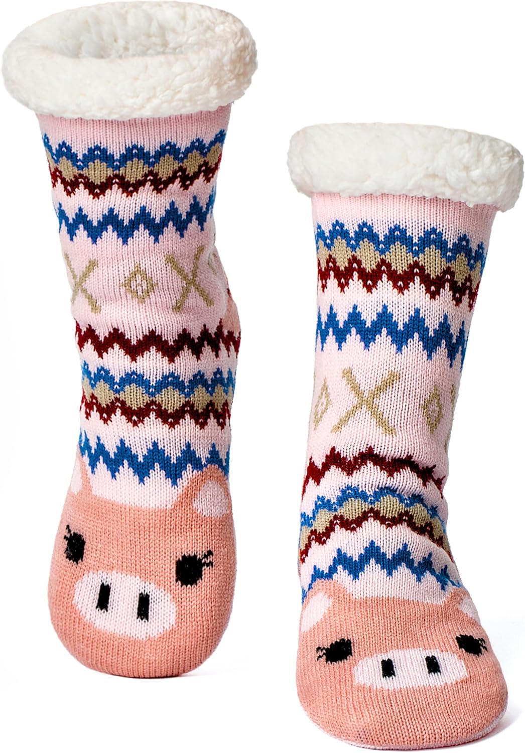 cosyone1997 Fuzzy Slipper Socks for Women Kids with Grips, Cute Animal Sherpa Lined Non-Slip Cozy Winter Socks Gifts