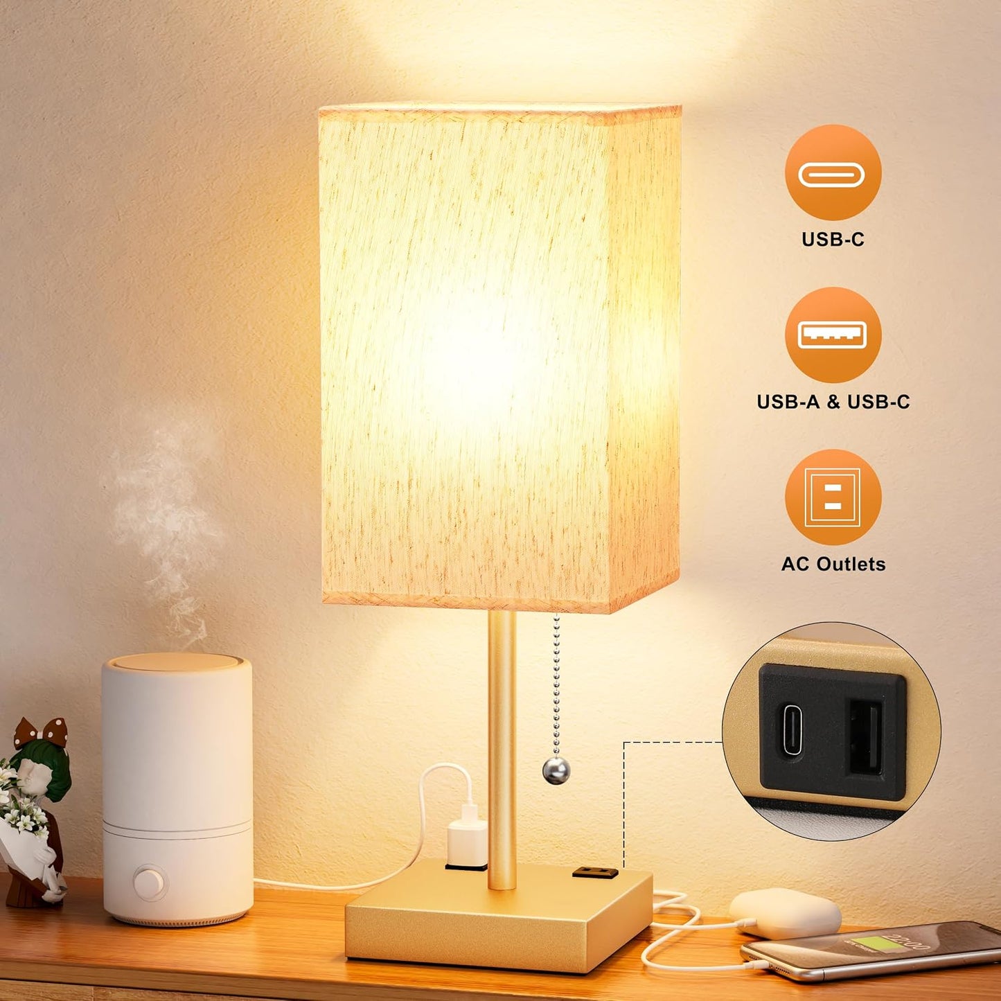 aooshine Small Table Lamp for Bedroom - Bedside Lamps for Nightstand, Minimalist Night Stand Light Lamp with Square Fabric Shade, Desk Reading Lamp for Kids Room Living Room Office Dorm
