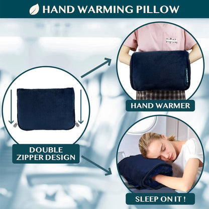 PAVILIA Travel Blanket Pillow, Soft Airplane Blanket 2-IN-1 Combo Set, Plane Blanket Compact Packable, Flight Essentials Car Pillow, Travelers Gifts Accessories Luggage Backpack Strap, 60x43 Teal Blue