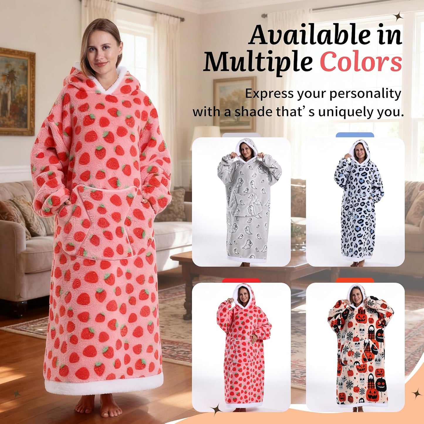 Capecage Blanket Hoodie, Long Hooded Blanket Sweatshirt as Birthday Gifts for Women Men, Long Wearable Blanket for Women Men.