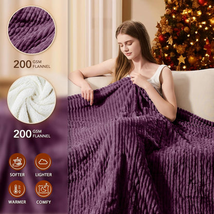 Homemate Heated Blanket Electric Throw - 50"x60" Heating Blanket Throw 1/2/4/6/8 Hours Auto-Off 10 Heat Levels Over-Heat Protection Soft Flannel Sherpa Heater ETL Certification