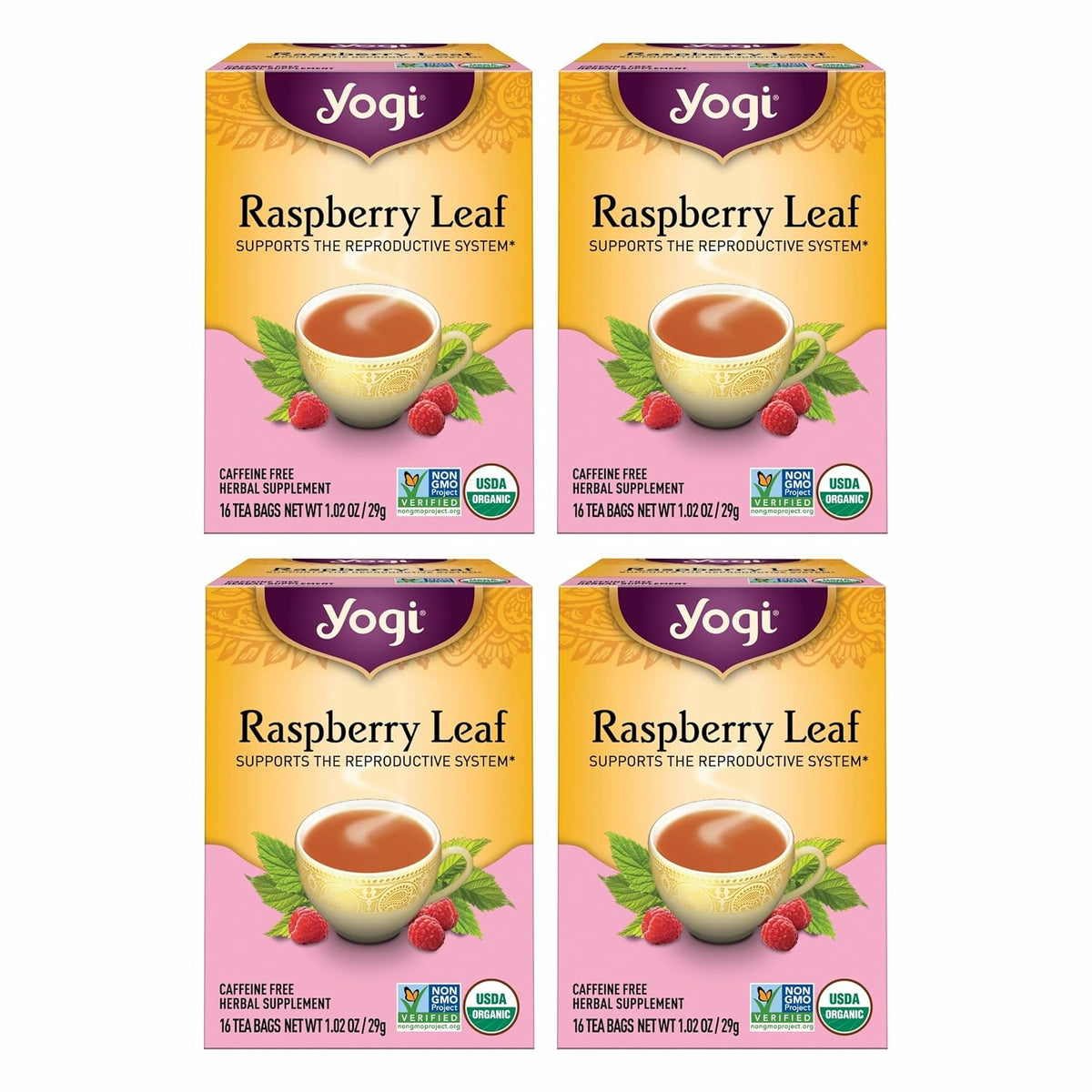 Yogi Raspberry Leaf Tea, 16 Tea Bags (4 Pack)
