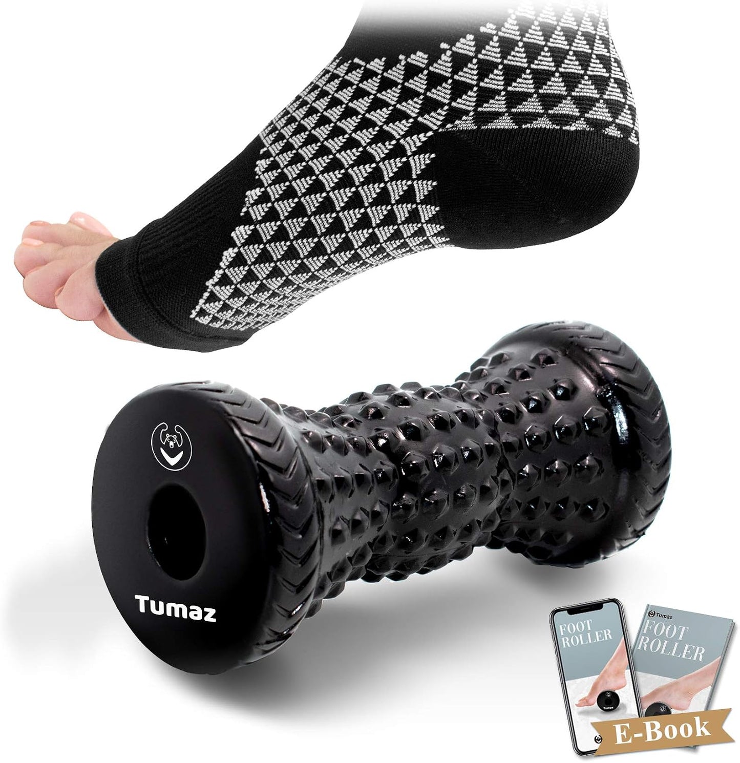 Tumaz Foot Roller for Plantar Fasciitis Relief，Foot Massage Roller for Alleviate Planter Fasciitis Pain,Arch Pain,Trigger Points & Deep Tissue, Portable - Reflexology Tool,Black