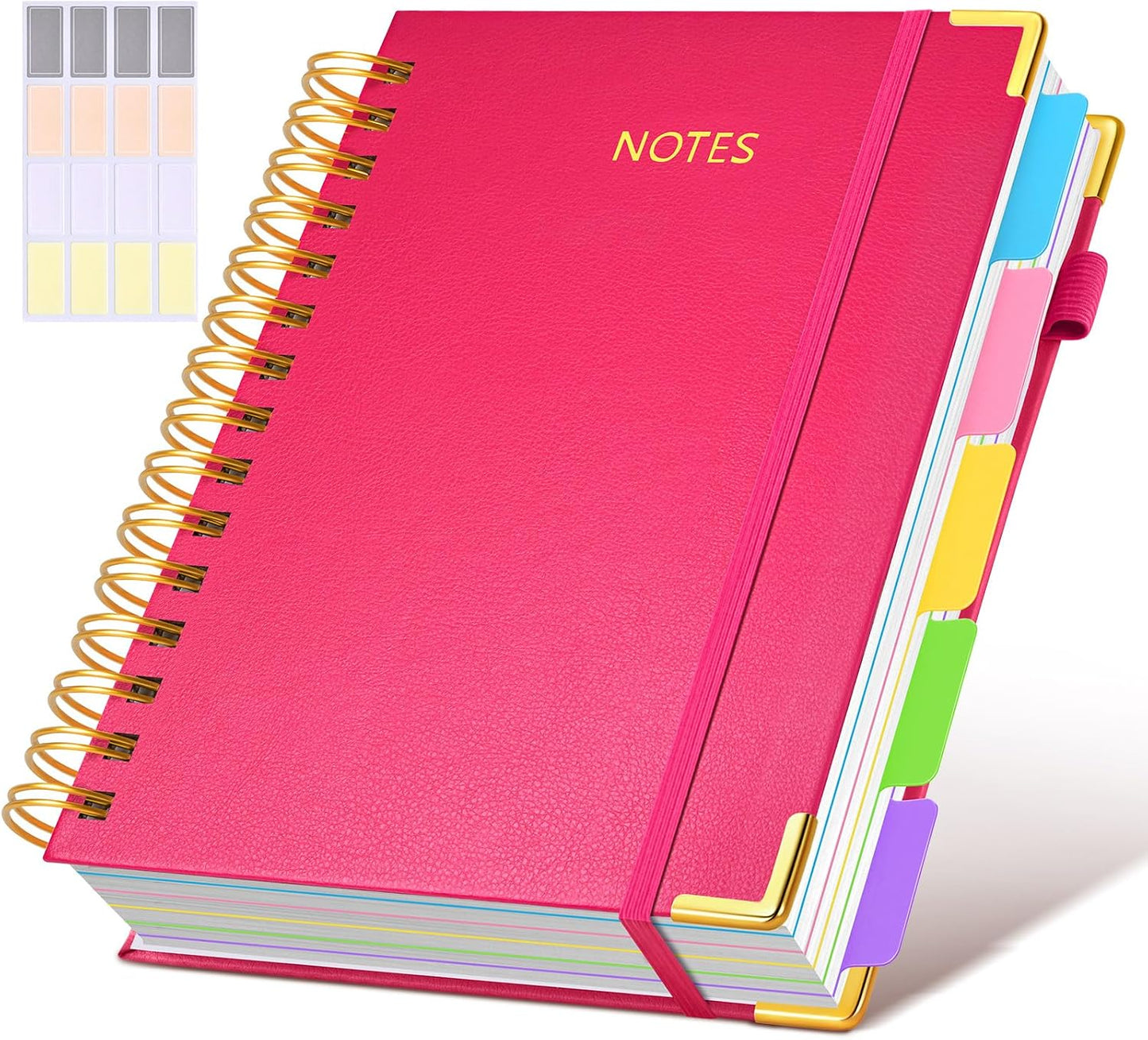 Hardcover Spiral Notebook journal with Removable Dividers Tabs, 300 Pages Leather 5 Subject Notebook College Ruled, 8"x10" Large B5 Notebooks for Work School Note taking, Lined Journal for Women,Black