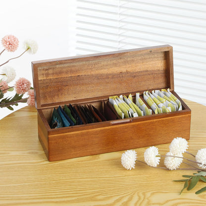 Acacia Wooden Tea Bag Organizers Drink Packet Storage Boxes Teas Caddy