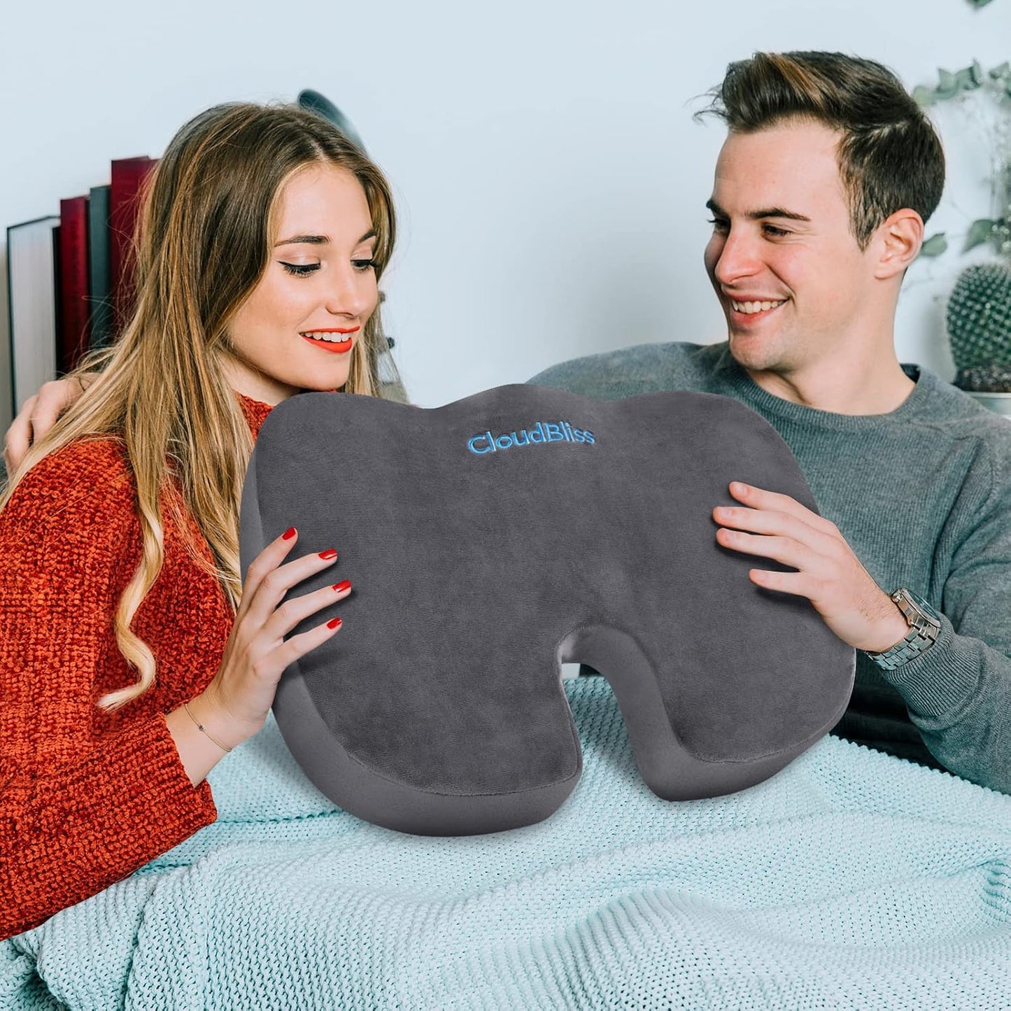 CloudBliss Gel Seat Cushion - Cooling Gel Enhanced Memory Foam Ergonomic Seat Cushion for Long Sitting for Office, Game, Car, Automotive, Airplane (Large, Black)