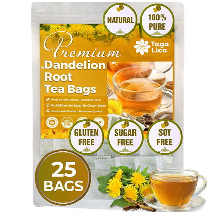 Tagalica, Premium 135 Dandelion Root Tea Bags, 100% Natural & Pure from Dandelion Root, Eco-Conscious Tea Bags, Herbal Tea. No Sugar, No Caffeine, No Gluten, Vegan