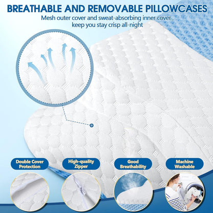 CHxxy Cervical Neck Pillow for Pain Relief Sleeping, Memory Foam Pillows, Ergonomic Side Sleeper Pillows, Cooling Orthopedic Neck Support Pillow for Back Stomach Sleepers-Queen Size Grey&Grey