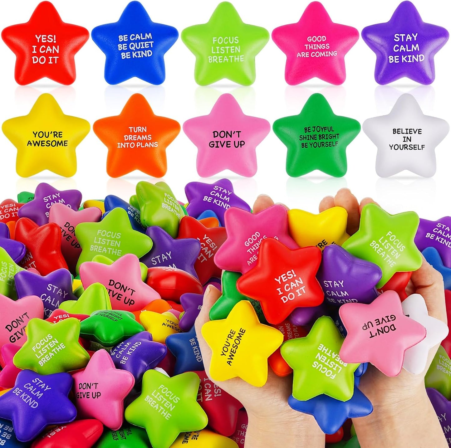 SHQDD 36PCS Stress Balls for Adults & Kids, Motivational Soft Foam Squeeze Toys with Inspiring Quotes for Anxiety & Anger Relief, Perfect for Office, School, Home Use or as Party Favors