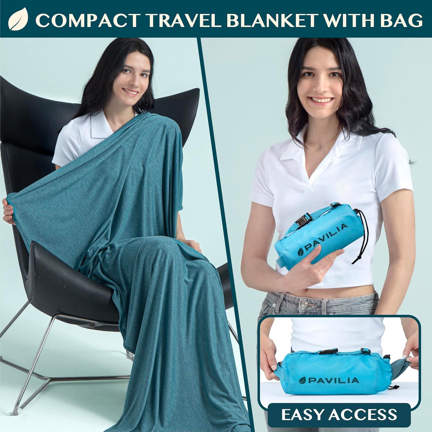 PAVILIA Travel Blanket Airplane Compact with Bag, Lightweight Soft Fleece Plane Blanket Long Flights, Camping Road Trips, Packable Travel Gift Essentials with Luggage Backpack Strap, 65x40, Purple