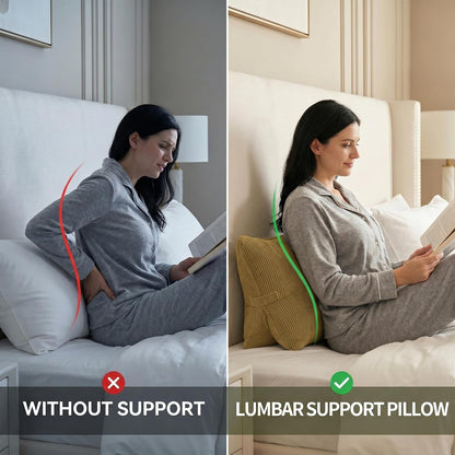 Pat. Pend. Corduroy Lumbar Support Back Pillow for Watching TV, Reading & Gaming, Ergonomic Triangle Support Cushion for Sofa, Armchair & Bed Sitting, Removable Washable Cover, Beige Gray