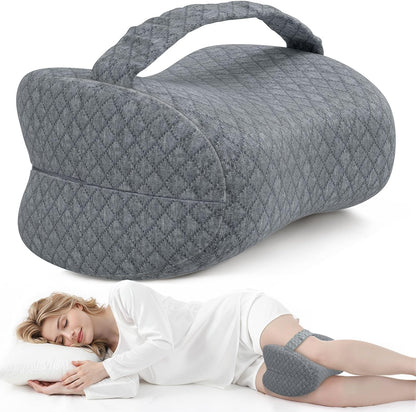 Knee Pillow for Side Sleepers, Supportive Memory Foam Leg Pillow for Side Sleeping with Elastic Strap, Heart-Shape Pillow Between Legs for Pain Relief on Sciatica, Hip Joints, Gray