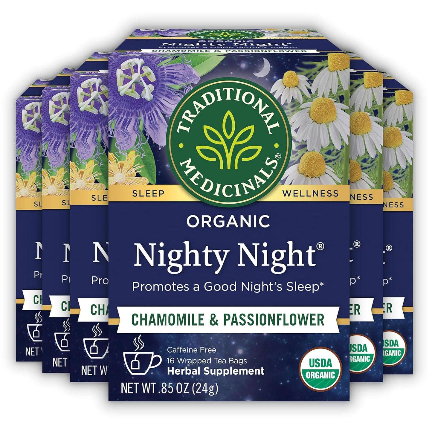 Traditional Medicinals Organic, Nighty Night Extra, Valerian Root & Lemon Balm - Herbal Sleep Aid Tea - Kosher, Non-GMO, Caffeine-Free, Compostable - 96 Tea Bags (6 Packs of 16)