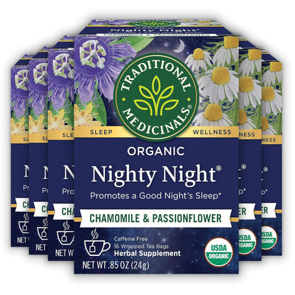 Traditional Medicinals Organic, Nighty Night Extra, Valerian Root & Lemon Balm - Herbal Sleep Aid Tea - Kosher, Non-GMO, Caffeine-Free, Compostable - 96 Tea Bags (6 Packs of 16)