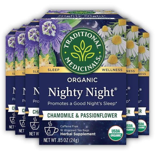 Traditional Medicinals Organic, Nighty Night Extra, Valerian Root & Lemon Balm - Herbal Sleep Aid Tea - Kosher, Non-GMO, Caffeine-Free, Compostable - 96 Tea Bags (6 Packs of 16)