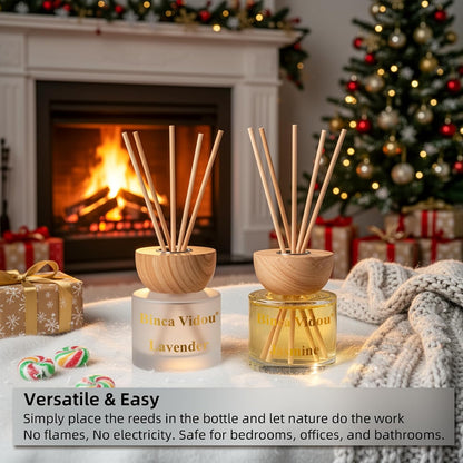 Reed Diffuser Set, Binca Vidou Lavender & Vanilla Natural Scent Oil Diffusers with Sticks for Home Office Bathroom Aromatherapy Decor 1.69oz x 2