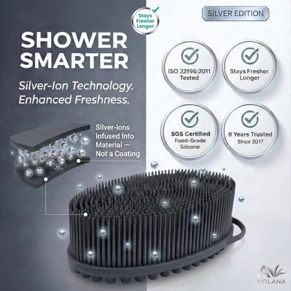 Avilana Premium Silicone Body Scrubber - Trusted Since 2017 - SGS Certified Food Grade Dual Sided Bath Brush, Quick-Dry Exfoliating Loofah Alternative, Massage Brush Sensitive Skin Women Men