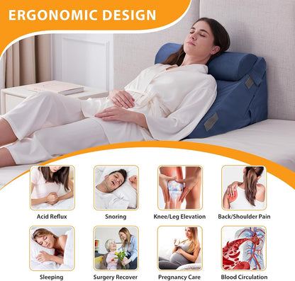Ruqmuis Wedge Pillow Set for After Surgery, 3PCS Adjustable 9&12 Inch Bed Wedge Pillow for Sleeping, Incline Pillow Wedge for Headboard, Post Surgery, Acid Reflux, Neck&Back Support, White/Grey
