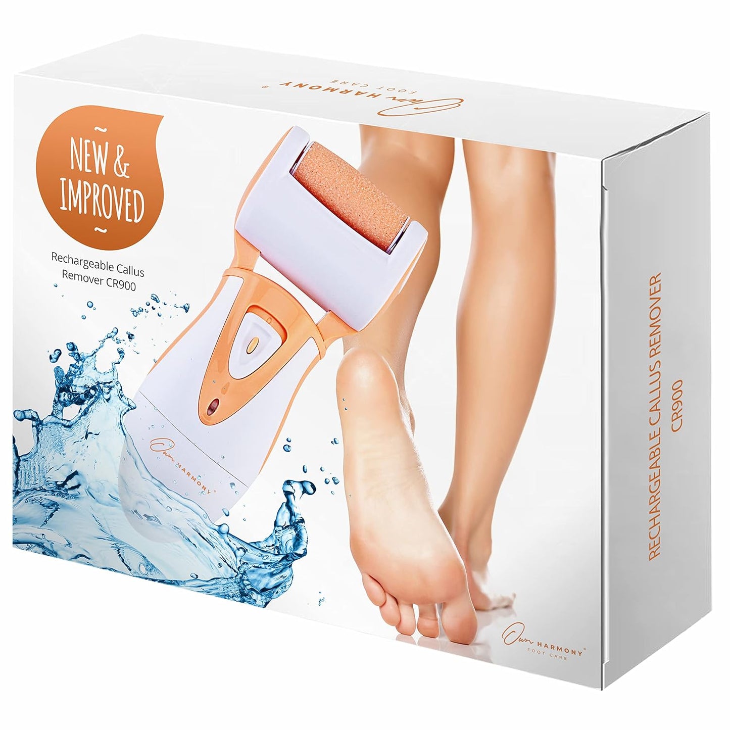 Electric Callus Remover: Rechargeable Electronic Foot File CR900 by Own Harmony (Powerful Motor) Best Pedicure Tools w 3 Rollers Professional Pedi Feet Care Sander for Cracked Heels and Hard Skin