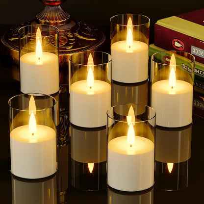 VIODAIM 12Pack Flickering Flameless LED Candles with Timer, Battery Powered - Small Pillar & Votive, Clear (2"X3")