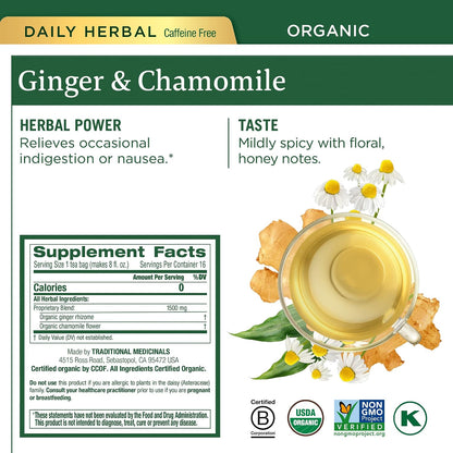 Traditional Medicinals Organic, Peppermint Tea - Helps Soothe Belly from Occasional Gas and Bloating - Kosher, Non-GMO, Caffeine-Free, Compostable - 16 Tea Bags