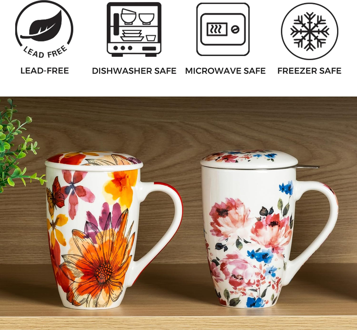 GBhome Tea Mug with Infuser and Lid, 18 Ounce Large Ceramic Loose Leaf Cup, Microwave, Dishwasher Safe, Perfect for Tea Lovers