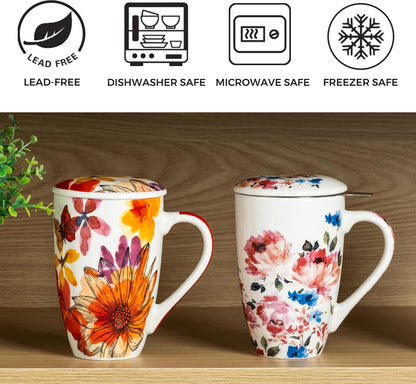 GBhome Tea Mug with Infuser and Lid, 18 Ounce Large Ceramic Loose Leaf Cup, Microwave, Dishwasher Safe, Perfect for Tea Lovers
